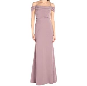 Jenny Yoo Sabine Draped Off The Shoulder Crepe Gown In Fig Size 8